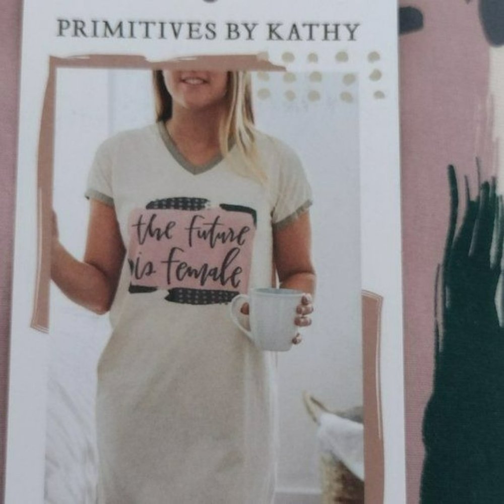 Night Shirt Large The Future is Female Cotton V-neckline Color Cream & Gray PBK